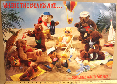 Vintage 1984 Hallmark Poster  Where the Bears Are  Beach Teddy Bear Scene 28x20