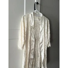Weddingstar Ivory Lace Satin Trim Kimono Robe Bridal Boudoir S M