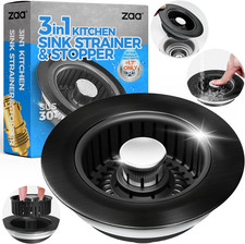 Sink Drain Strainer - Brushed Black Kitchen Sink Stopper, 3 in 1 Stainless Steel