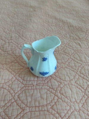 ADDERLEY Chelsea England Creamer Blue/White Embossed Raised Grapes  8 oz
