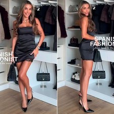 ZARA WOMAN FW25 BLACK SATIN EFFECT SHORT LACE DRESS ALL SIZES 9274/301/800