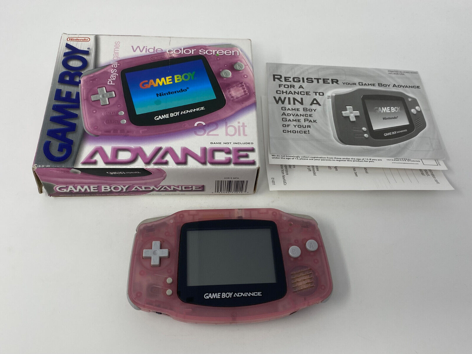 Nintendo Gameboy Advance AGB-001 with Box & Ads Wide Screen Pink