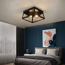 2-Light Ceiling Light Fixture Farmhouse Industrial Flush Mount Matte Black Lamps