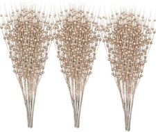 NEW 5th LILY 24 PCS Artificial Glitter Holly Berry Stem CHAMPAGNE Berry Picks