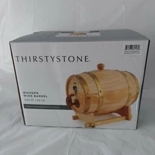Thirstystone Natural Wooden Wine Barrel 85 Oz/ 2.5 l With Grape Design & Stand