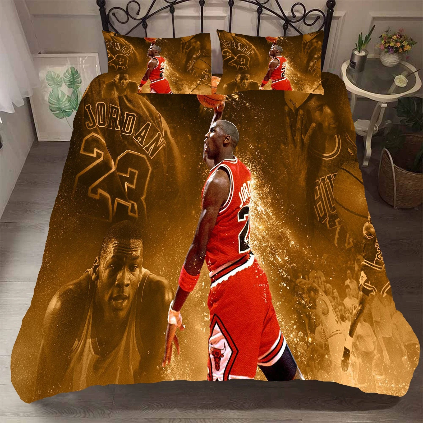 3D Red Basketball Player Background Quilt Cover Bedding Set with Pillowcases