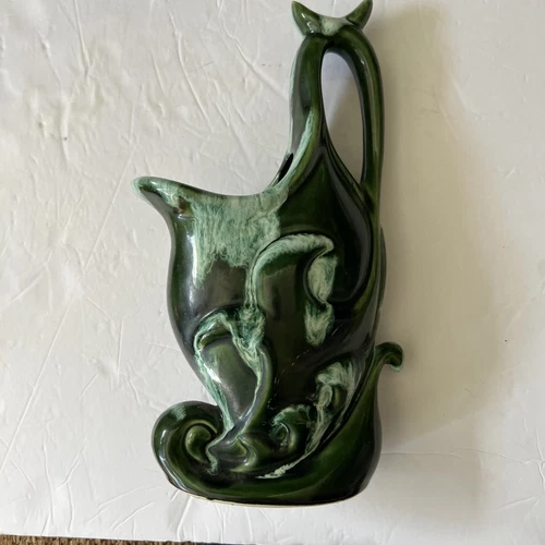 Vintage UPCO pottery #802 Vase Ewer in Deep Kelly Green EVC