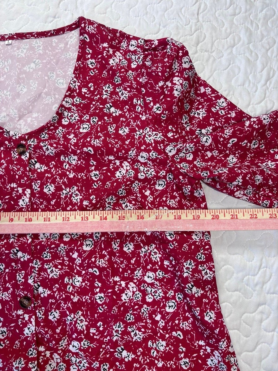 Red Floral Print Casal Button Up Crop Sleeve Blouse size large View 5