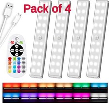 4 Pack LED Rechargeable Stick Up Light Panels Dimmable RGB Under Cabinet Display