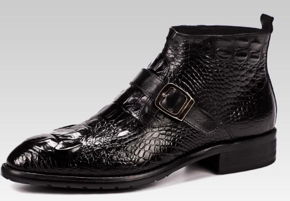 Retro Pattern Side Zipper Leather Boots High Top Business Chelsea
