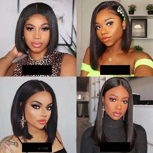 12 Inch Natural Black Straight Short Bob Wig Heat Resistant Synthetic Fiber Wig - Picture 6 of 12