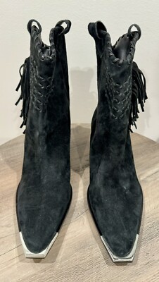 NWT Schutz Alexxa Black Western Leather Boots Fringe Women's size 8.5