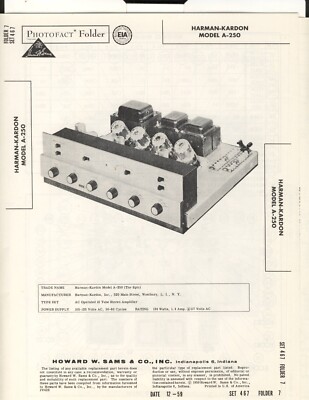 Sams Photofact ,  Harmann-Kardon Model A-250, Amplifier  Original Hard Copy