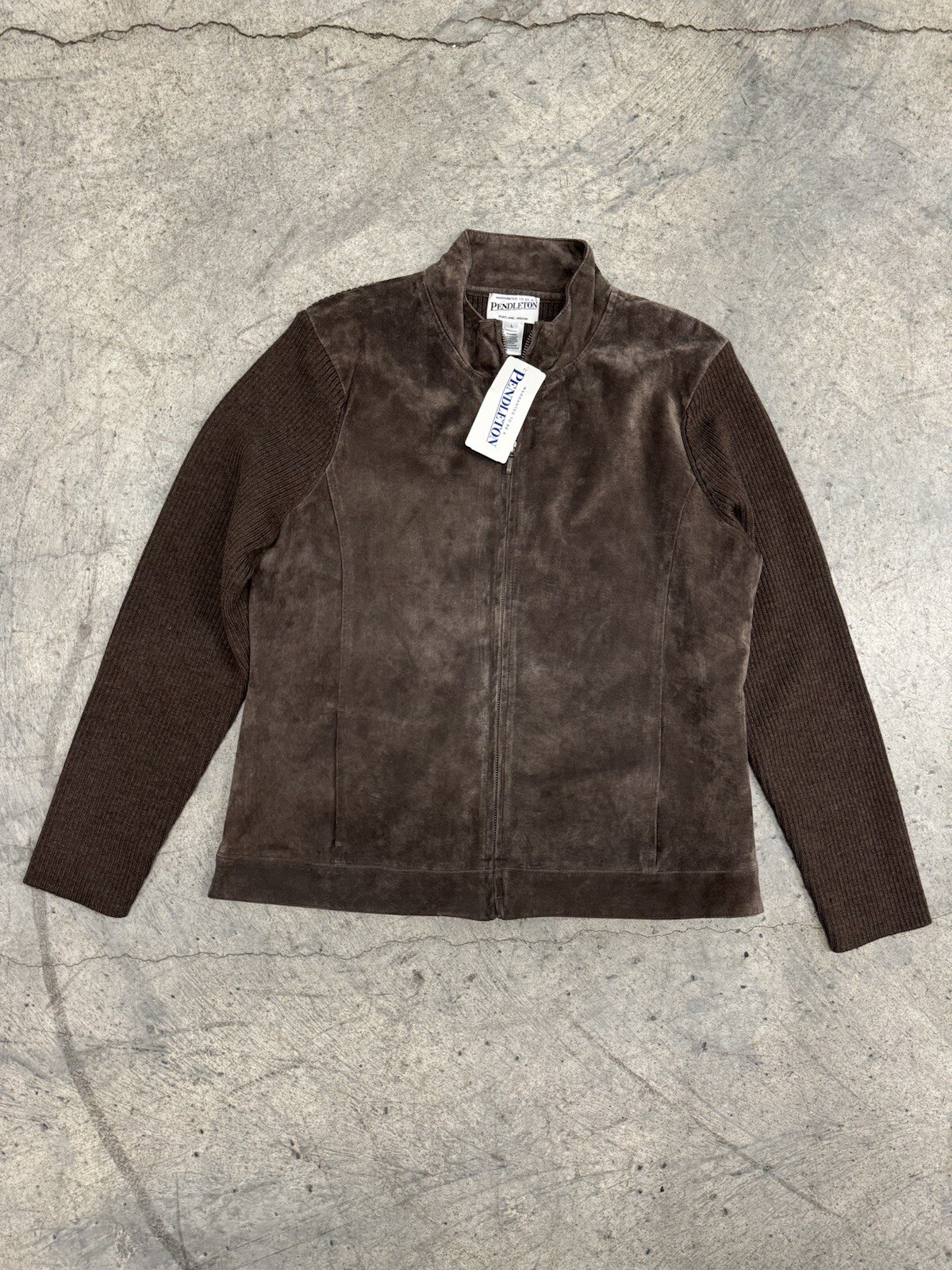 Womens Pendleton Full Zip Leather Suede and Merino Wool Large Jacket Coat