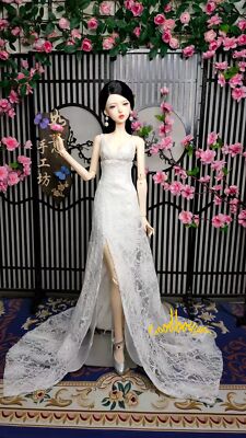 1/3SD13 SD16 BJD Clothes Doll Outfit Hemmed White Lace Suspender Dinner Dress AS