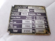 Wwii Dodge Wc52 Dutch Lend Lease Data Plate Original Wwii Dodge Wc52 Dutch Lend Lease Data Plate Original