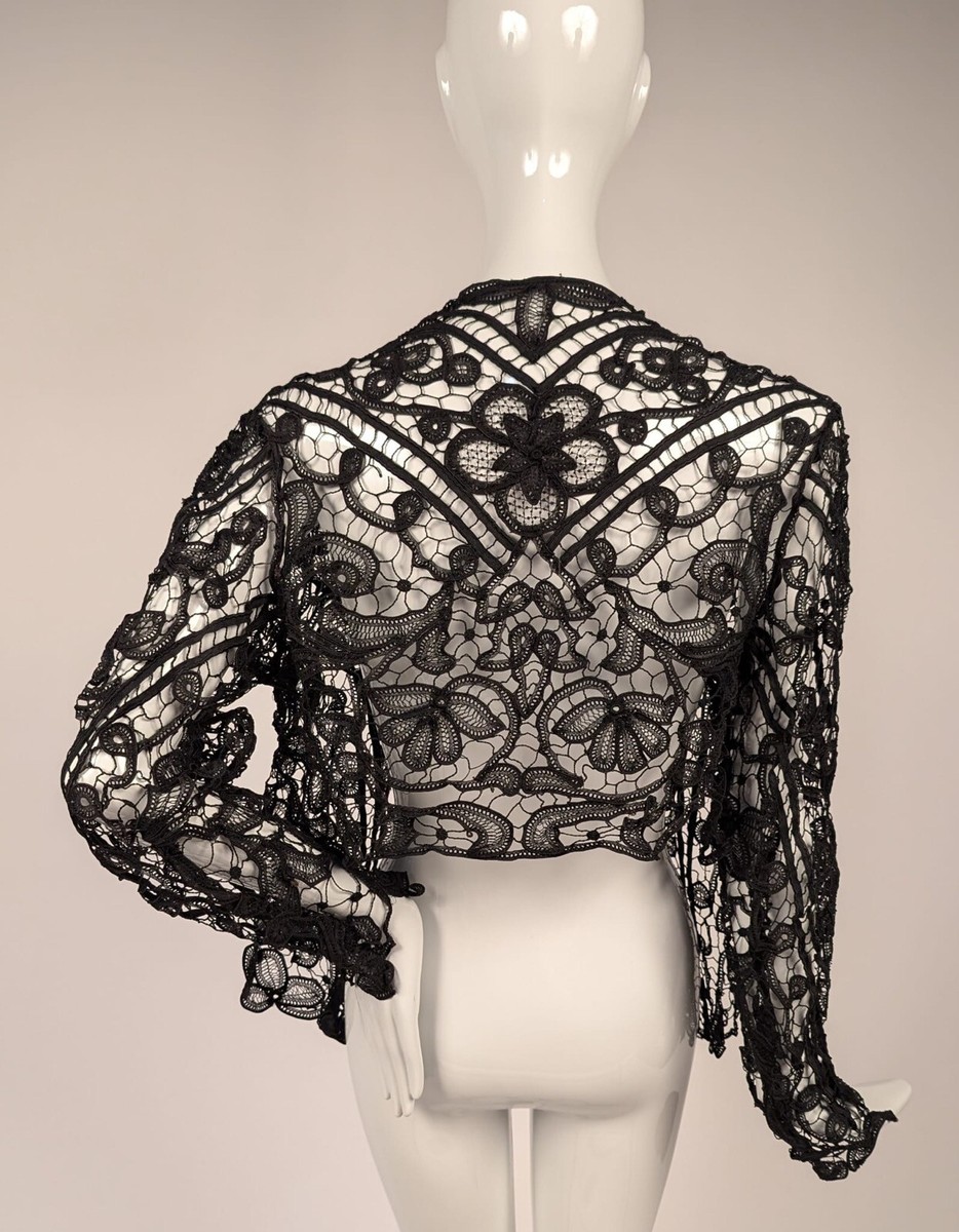 GOTHIC EDWARDIAN HAND MADE LACE JACKET W FLORAL MOTIFS | eBay