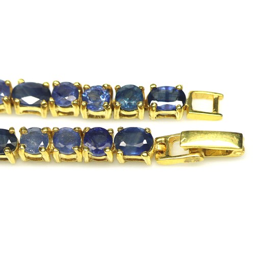 Gemstone Heated Blue Sapphire Bracelet 7" 925 Silver 18K Gold Plated - 第 4/5 張圖片