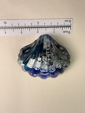 Blue and Green Reverse-Painted Seashell Glass Paperwight 2001 Signed 