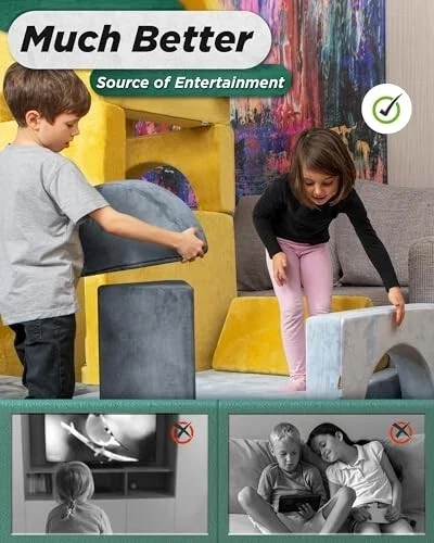 Modular Kids Play Couch 14pcs Gray Sofa Set w/ Triangles for Playroom - Image 4 of 4