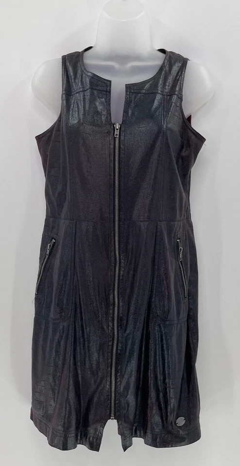 Sidecar Women’s Faux Thin Leather Goth Punk Witchy Exposed Zipper Dress Sz M - Image 2 of 4