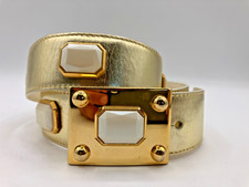 Vintage Escada Golden Leather Belt with Opalescent Rhinestone, West Germany, S40