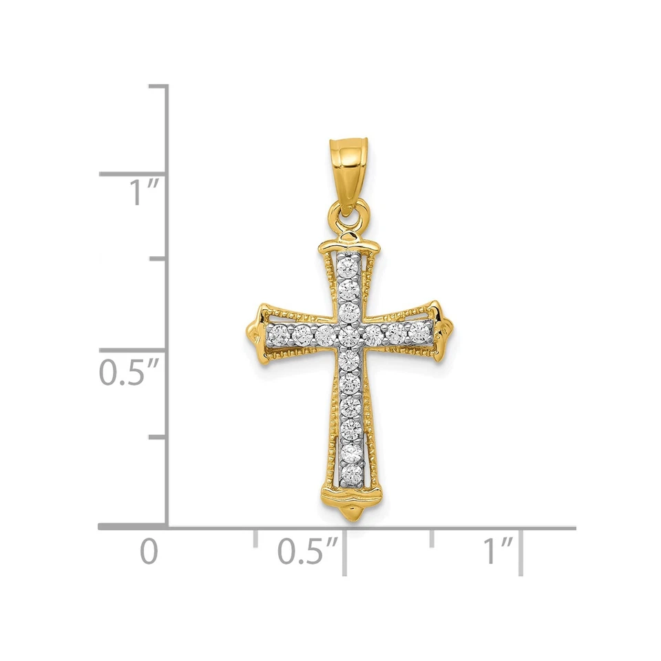 10k or Jaune Zircon Cubique Milgrain Bord Orthodoxe Pendentif Croix - Photo 3/3
