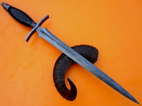 CUSTOM DAMASCUS STEEL HUNTING KNIFE SWORD ARKANSAS TOOTHPICK DAGGER - Picture 2 of 3