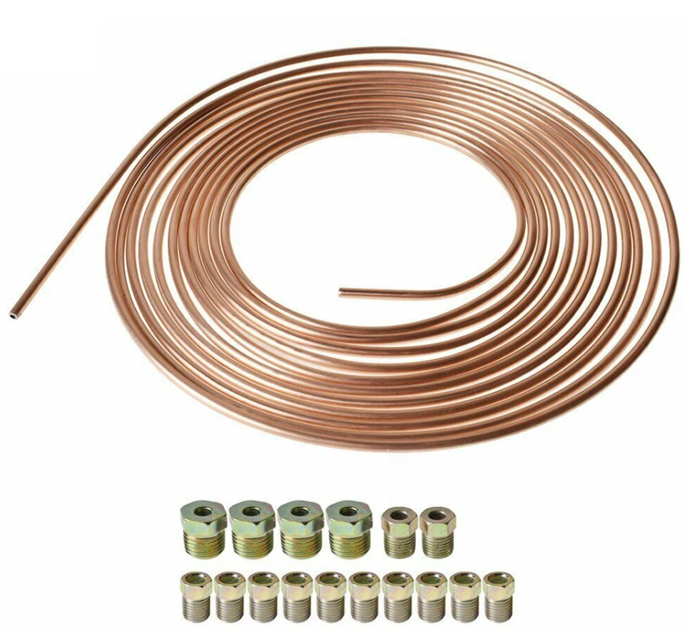 2x Cobre Níquel ACERO 50Ft Rollo 3/16" OD Línea de Freno Tubo Kit con 32X Montaje EE. UU. Foto 3 de 4