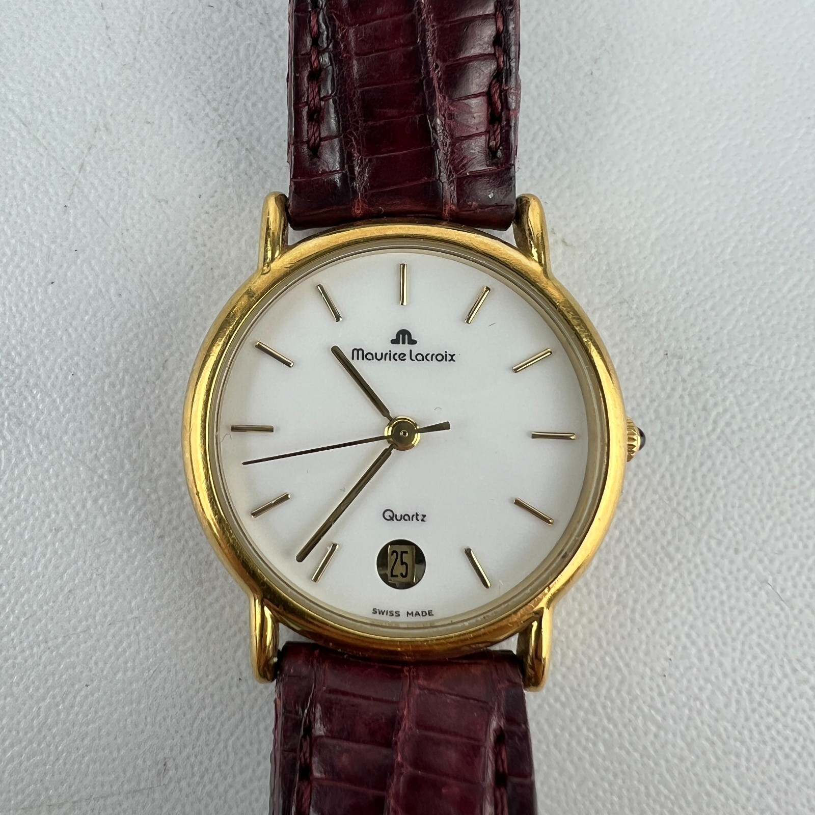 Vintage Maurice Lacroix Quartz 82126 Swiss Made Gold Plated Bezel Wristwatch