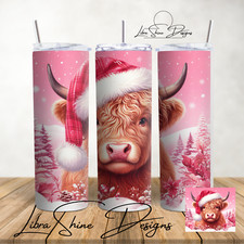 20oz Sublimation Skinny Tumbler Insulated Pink Christmas highland cow