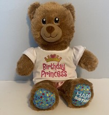 Build A Bear Happy Birthday Brown Teddy Bear 16  Plush Birthday Princess Shirt