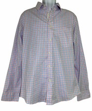 Goodfellow  Co Dress Shirt Size L Slim Fit Blue Pink Plaid Stretch 1 Pocket