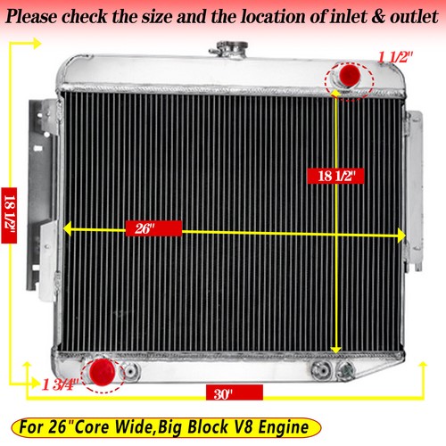3-Core Radiator For 66-69 Dodge Charger 500 R/T 6.3L 7.0L 7.2L Big Block V8 26"W - Foto 2 di 14