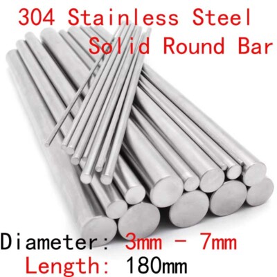 180mm Length 3mm-7mm Diameter 304 Stainless Steel Solid Round Rod Straight Bars