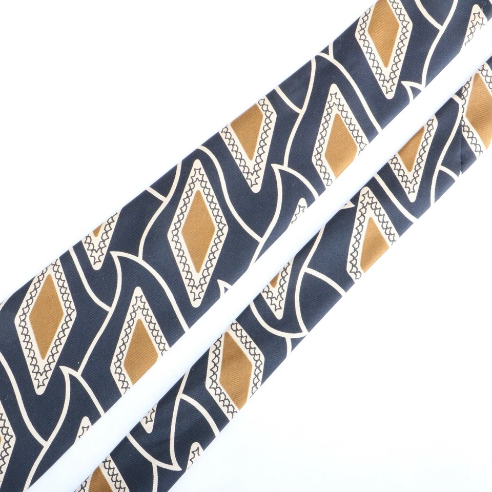 Hardy Amies Silk Necktie Blue Gold White Fin Print Tie - Image 3 of 4