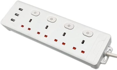 3M lange 4-fach Steckdosenleiste mit 3 USB Steckplätzen - Mehrfachstecker Verlängerung mit Einzeln