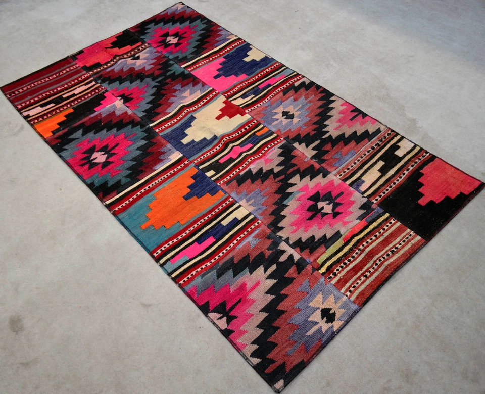 Turkish Patchwork Rug 39″ x 65″ Made of Antique Hand Woven Kilims 100 x 166 cm - Image 4 of 4