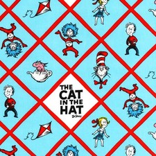 1 Yard 14 Inches Seuss The Cat in The Hat Diamond Shaped Cotton Flannel Fabric