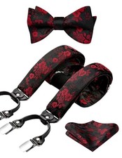 Suspenders for Men Paisley Floral Self Tied Bow Tie and 5-red / Black 03