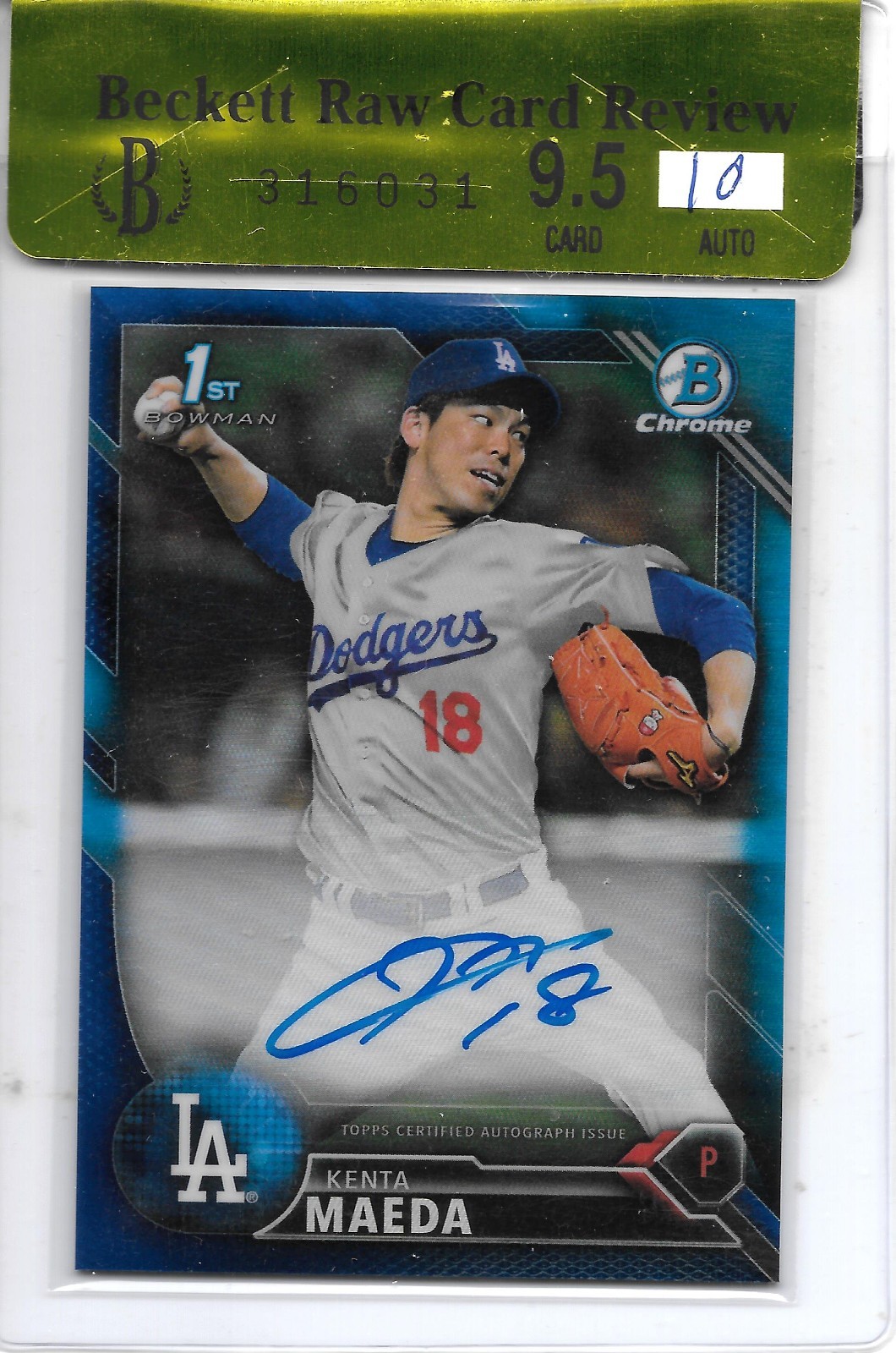 2016 Bowman Chrome KENTA MAEDA 1ST BLUE REFRACTOR AUTO RC #145/150 BGS 9.5/10!
