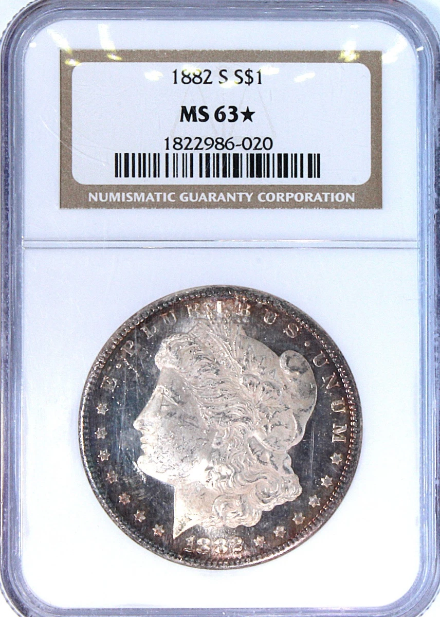Silver MS 63 Graded 1882 Year Morgan US Dollars (1878-1921) for