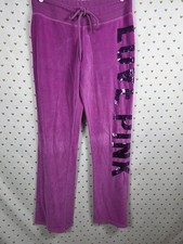Victorias Secret PINK VINTAGE BLING Purple VELOUR Flared Joggers POCKETS Medium
