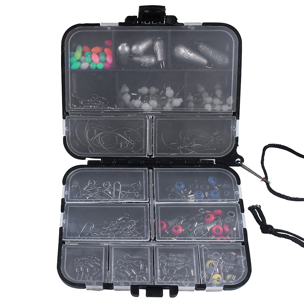 177pcs Fishing Accessories Kit Crank Hooks Sinker Weights Swivels Snaps Connecto