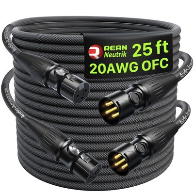 XLR Cables 25ft 2 Pack, 20 AWG, Kevlar-Reinforced Nylon Braided Microphone Ca...