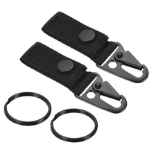 Belt Keeper Key Ring, Nylon Webbing Strap Hanging Gear Buckle, Black 2pcs