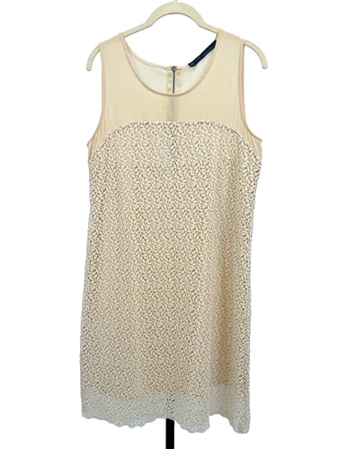 Zara Basic Ivory Lace Overlay Sleeveless Dress - Size Large