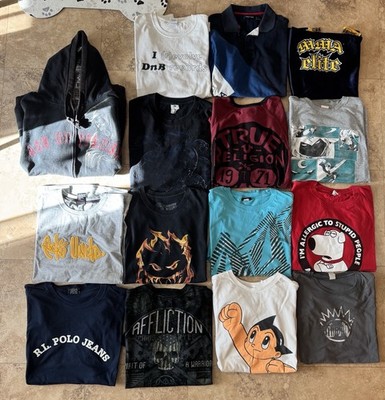Vintage Y2K 15 shirt lot. Skater, Polo, Affliction, Spitfire. 90s-2000s L-XL