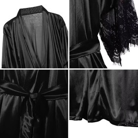 Women Robes Lace Bathrobe Sleeve Nightdress Female Sexy Silky Satin Sleepwear