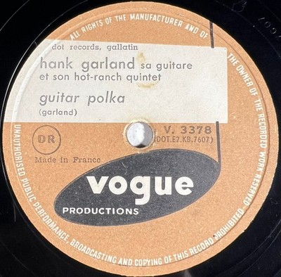 Hank Girlande: Gitarre Polka / Tee für zwei DISCS 78 U/min 10'' Jazz Vogue V 3378 EX